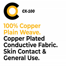 Load image into Gallery viewer, CX-100 copper-plated conductive fabric label for skin contact use.
