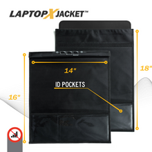 Load image into Gallery viewer, Faraday Jacket XXL black canvas laptop bag 14&quot;x16&quot; with ID pockets and secure closure.
