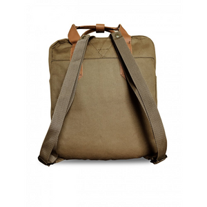 Faraday Cavestock Daypack No. 66 in desert color, lightweight canvas backpack with ergonomic straps and leather handles, RFID-blocking technology.