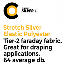 Load image into Gallery viewer, Faraday Cyber ES Fabric EMF RF Shielding Silver Elastic Fabric for draping applications, 64 dB attenuation rating.
