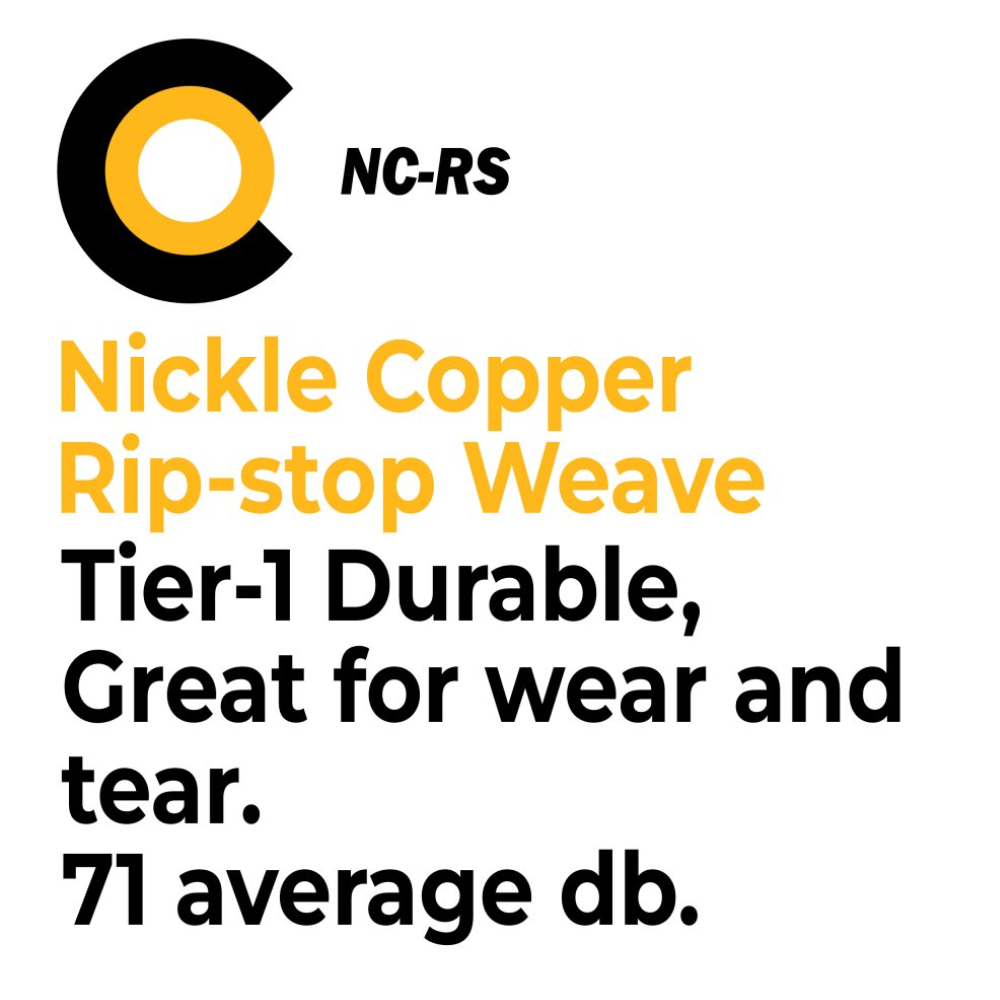 Faraday Cyber NC-RS Nickel Copper Rip-Stop Fabric Weave, 71 average dB shielding, durable for wear and tear.