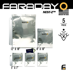 Faraday NEST-Z KIT 5 PC Medium EMP Bags for electronics protection and moisture barrier.