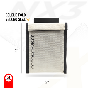 Faraday NX3 Cellphone ESD/EMP Bag with Velcro Seal, Triple-Layer Cyber Fabric, 85-90dB Attenuation, 5x7 Inches.