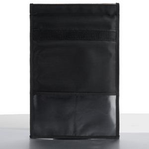 Forensic black canvas Faraday bag, non-window, 7.5"x10", shields signals, secures devices.