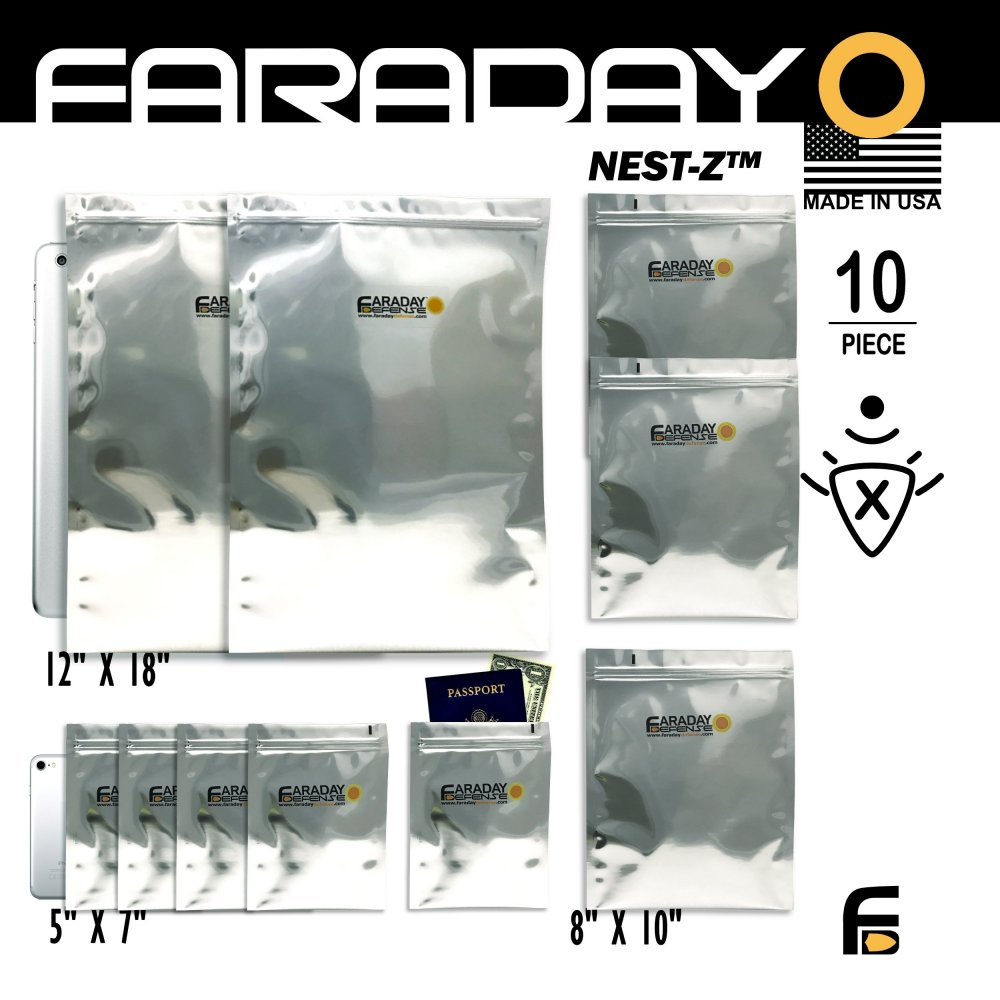 7.0 mil Faraday bags set with EMP protection, moisture barrier, and heat-sealable design for shielding electronics.