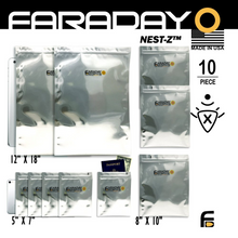 Load image into Gallery viewer, 7.0 mil Faraday bags set with EMP protection, moisture barrier, and heat-sealable design for shielding electronics.
