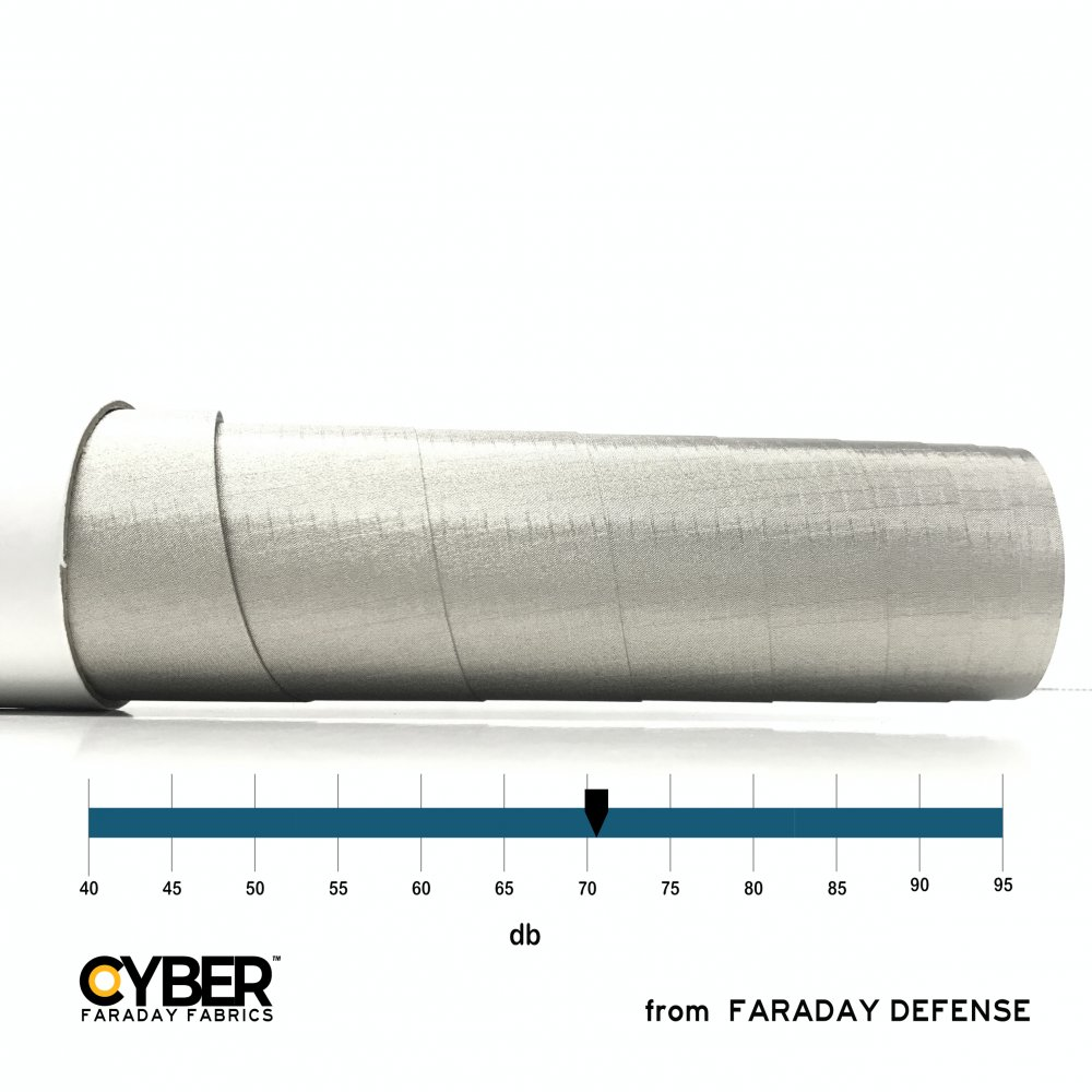 Faraday Cyber NC-RS-A adhesive EMF RF shielding nickel copper fabric roll, 50" x 1', signal blocking material.