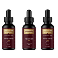 Load image into Gallery viewer, Quicksilver Scientific Progesterone+ Topical Replenishing Serum PROGEST 3 PACK bottles with dropper caps.
