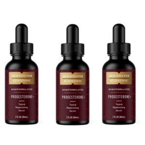 Quicksilver Scientific Progesterone+ Topical Replenishing Serum PROGEST 3 PACK bottles with dropper caps.