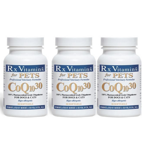 Rx Vitamins For Pets CoQ10 30 Softgels Caps Veterinary Ubiquinone COQ79 3 PACK for dogs and cats, ensuring maximum bioavailability and stability.