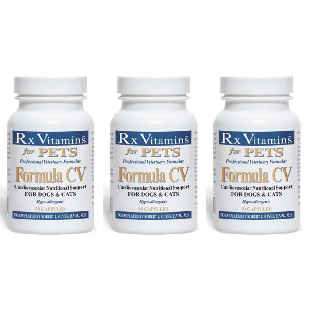 Rx Vitamins For Pets Formula CV For Cardiovascular System, 90 Caps, 3 Pack, heart support supplement for dogs and cats.