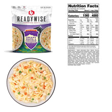 Load image into Gallery viewer, ReadyWise 2.5 Servings Crest Peak Creamy Pasta Chicken 4.3 Oz 10 PACK
