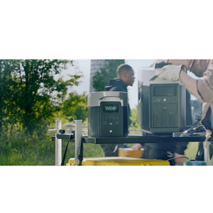 EcoFlow DELTA Max 2000 Power Station with solar panels in outdoor setup.