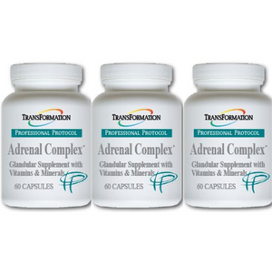 Transformation Enzymes Adrenal Complex Synergistic Formula 60 Caps, 3-pack dietary supplement bottles.