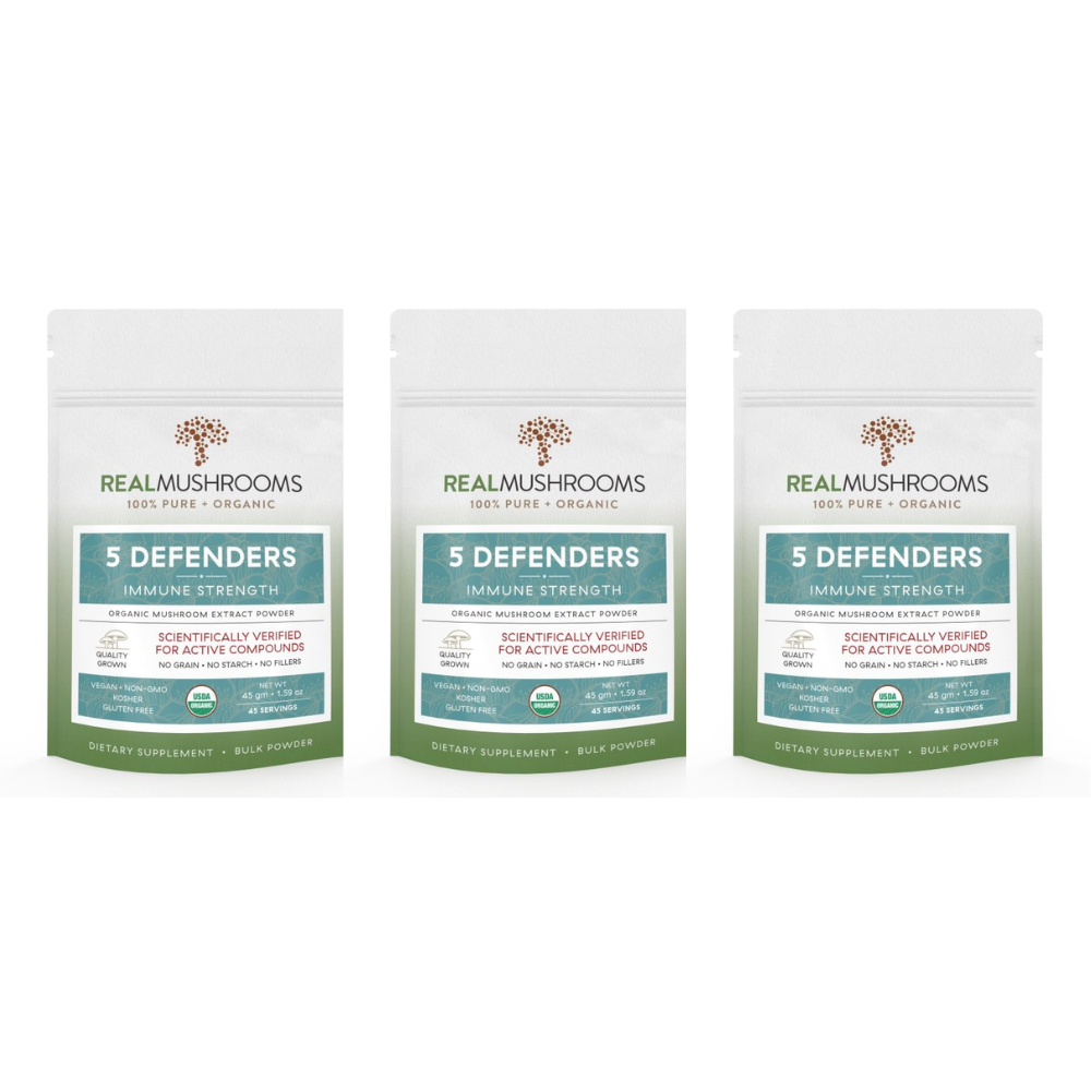 Real Mushrooms 5 Defenders Organic Mushroom Bulk Powder 45 GM RM-5DEFPWD 3 PACK