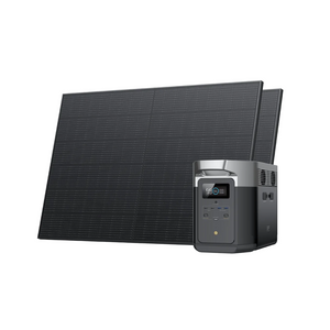 EcoFlow DELTA Max 2000 Power Station with 2016Wh capacity and two 400W portable solar panels.