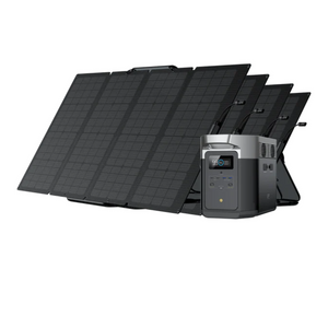 EcoFlow DELTA Max 2000 Power Station with 160W solar panels set up for charging.