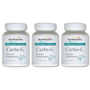 Three bottles of Transformation Enzymes Carbo-G Digest-Aid Gut-Health supplement, 90 capsules each.