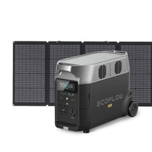Load image into Gallery viewer, EcoFlow DELTA Pro 3600W with one 220W solar panel kit for portable power solutions.
