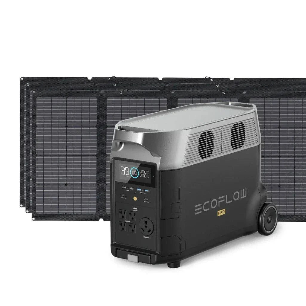 EcoFlow DELTA Pro 3600W generator with three 220W solar panels.