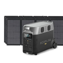 Load image into Gallery viewer, EcoFlow DELTA Pro 3600W generator with three 220W solar panels.
