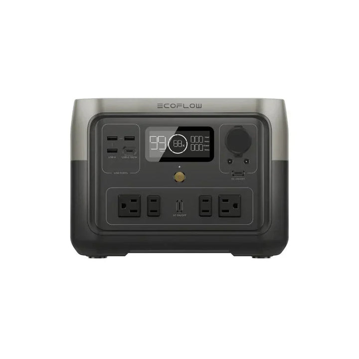 EcoFlow RIVER 2 Max Portable Power Station, lightweight and reliable, multiple charging options, front panel view.