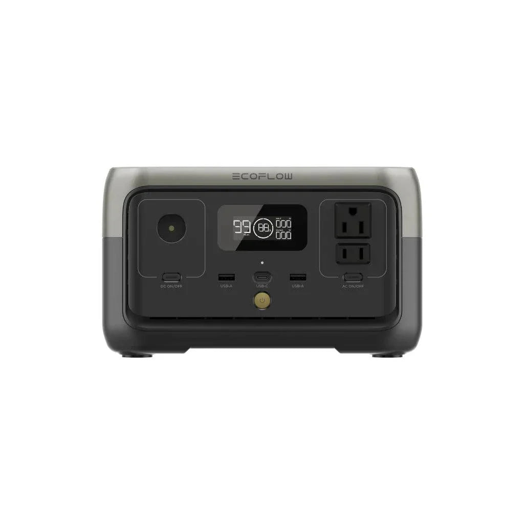 EcoFlow RIVER 2 Portable Power Station, lightweight, versatile charging options, compact design.