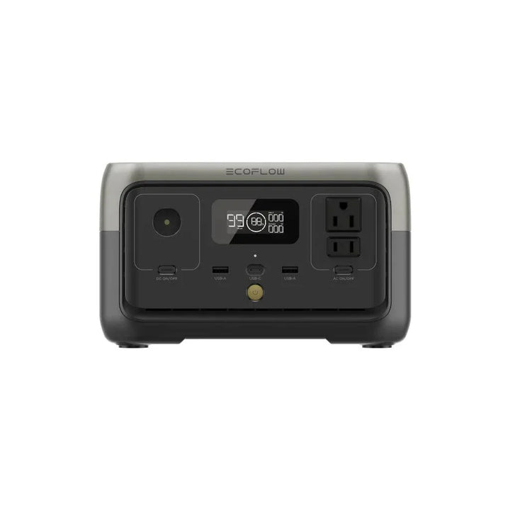EcoFlow RIVER 2 Portable Power Station, lightweight, versatile charging options, compact design.