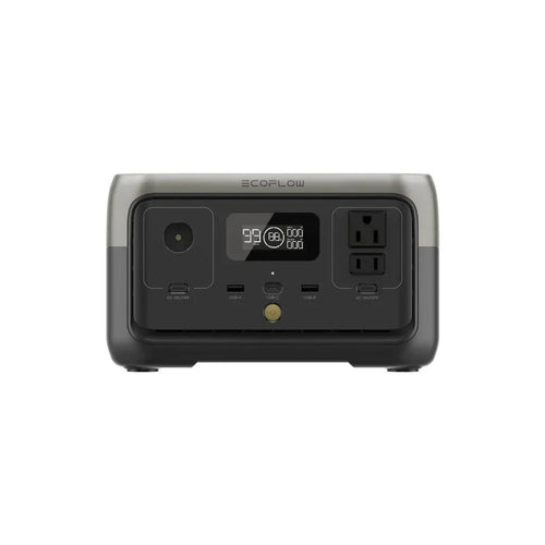 EcoFlow RIVER 2 Portable Power Station, lightweight, versatile charging options, compact design.