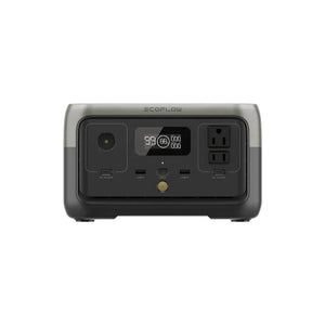 EcoFlow RIVER 2 Portable Power Station, lightweight, versatile charging options, compact design.