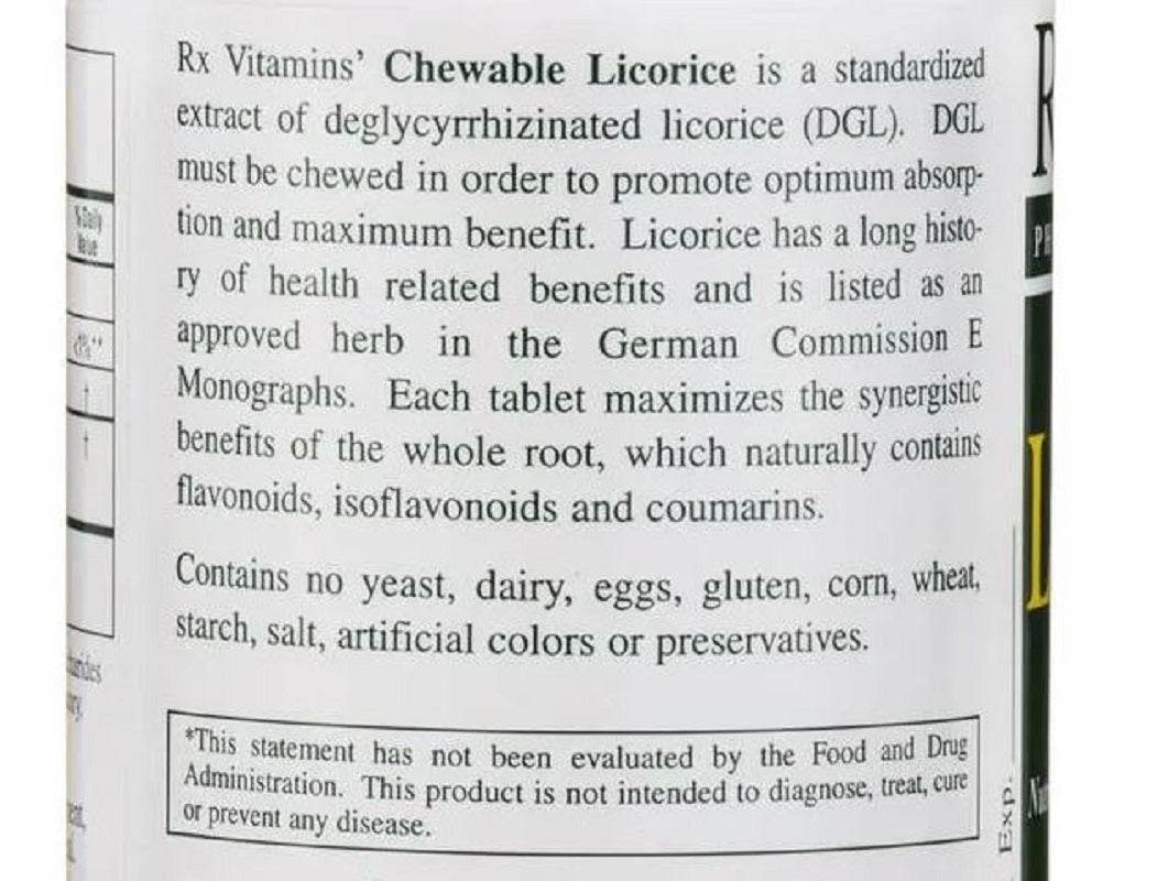Rx Vitamins Chewable Licorice DGL 90 Tablets Digestive Support