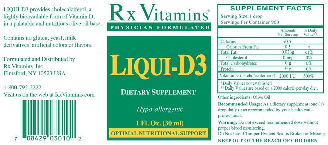 Rx Vitamins Liqui D3 1 Oz High Absorption Vitamin D Supplement