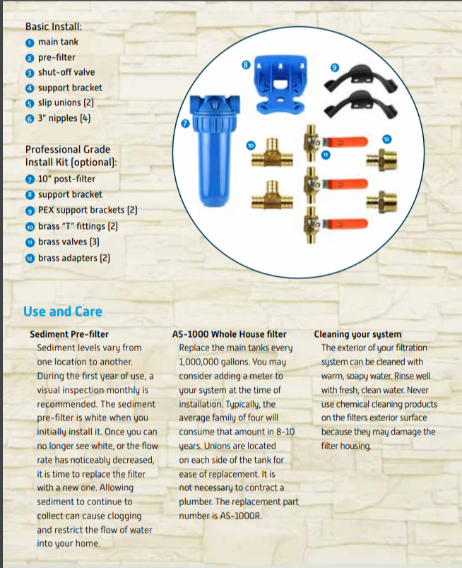 Whole House CITY Water Filter 1 Mil Gal + Conditioner + Pre Filter + Install Kit