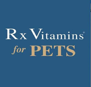 Rx Vitamins for Pets logo on a blue background.