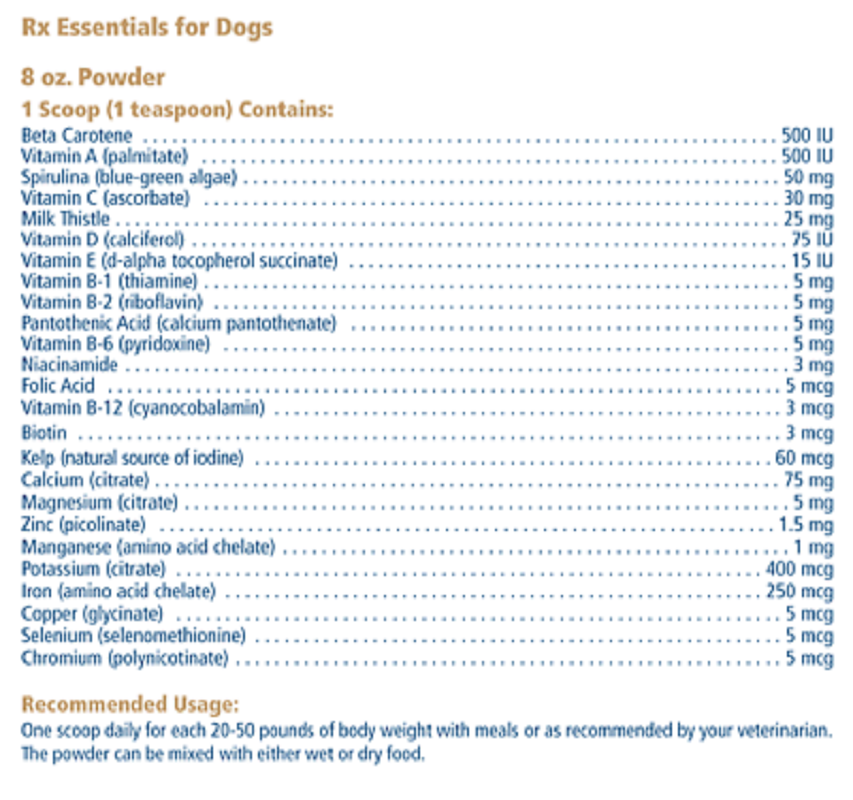 Rx Vitamins For Pets Rx Essentials 8 Oz Nutritional Support Powder for Dogs